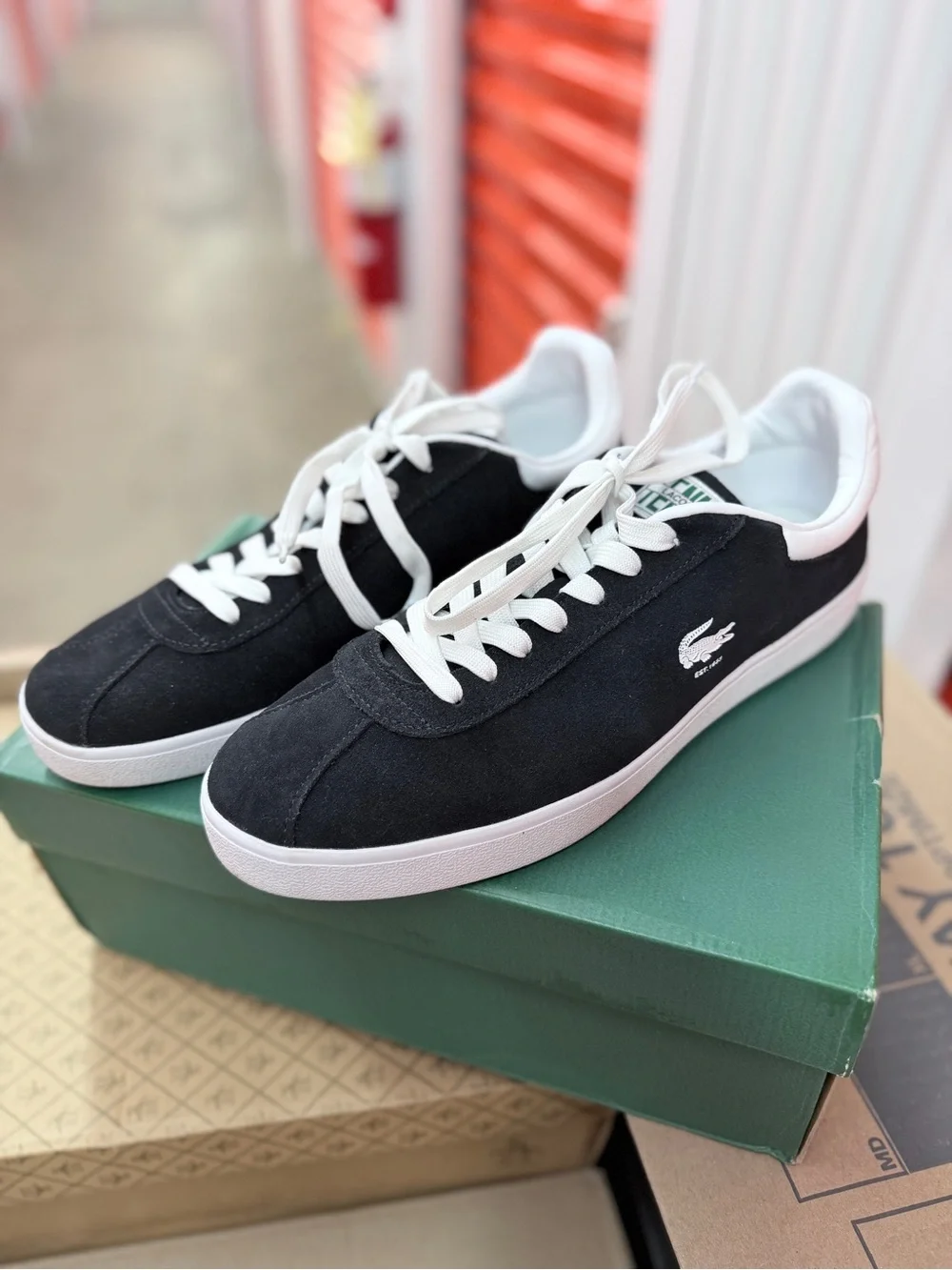 Lacoste Men's Black Suede Low-Top Sneakers with White Accents